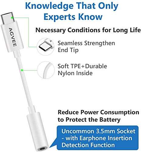AGVEE USB-C to 3.5mm Microphone Headphones Adapter, 2-Pack Type-C TRRS AUX Mic Converter, USBC Earbuds Jack, Audio Dongle for Samsung S21 S20(5G Ultra), Note 10 20, iPad Pro, Pixel 5 4 3 2, White 5