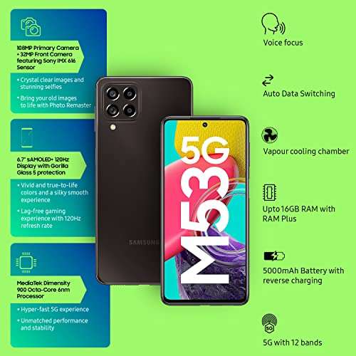 Samsung Galaxy M53 5G (Emerald Brown, 8GB, 128GB Storage) | 108MP | sAmoled+ 120Hz | 16GB RAM with RAM Plus | without Charger 2