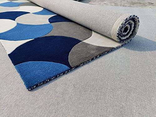 ALPHA CARPETS Modern Collection Multi Color Ivory Blue Handmade Woolen Carpet 5 x 7 Ft (150 x 210 cm) Multi Colour 4