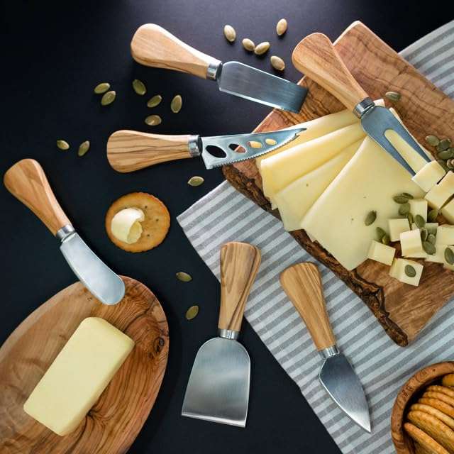 Forest Decor Cheese Knives Set with Premium Olive Wood Holder | Stainless Cheese Knifes for Charcuterie Board & Cheese Spread | Housewarming Gift for Party, Wedding, and Christmas - 6 Piece Set 5