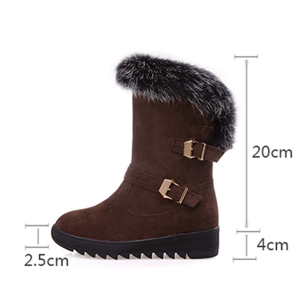 Women's Snow Boots,WUAI Winter Shoes Warm Fur Lining Waterproof Mid Calf Lightweight Snow Booties(Brown,US 8/CN 39) 5