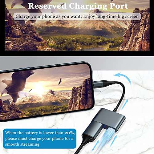 lulaven HDMI Cable for iPhone to TV,Lighting to HDMI Adapter, iPhone HDMI Adapter to TV Compatible with iPhone14, 13, 12, 11,YouTube TV Output,1080P HD,Plug and Play 6.6FT (0.49ft, Grey) 4