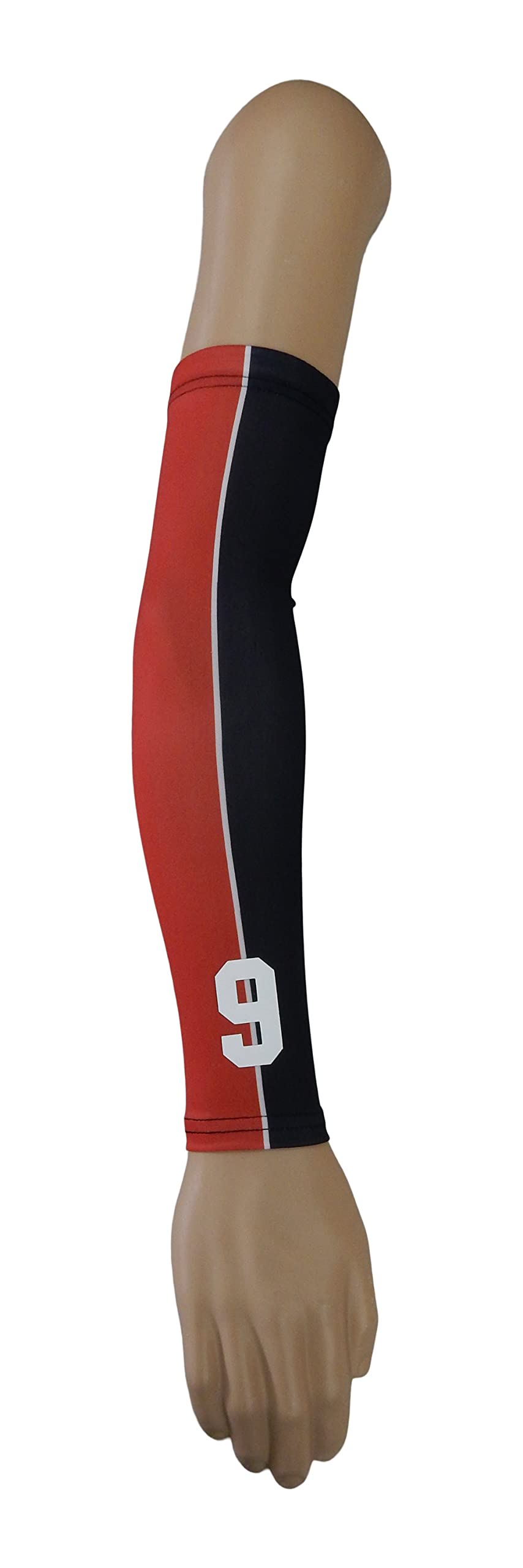 Sports Farm 2 Tone - Custom Moisture Wicking Compression Arm Sleeve - Choose Your Number or Initials (Adult Small, Black & Red)