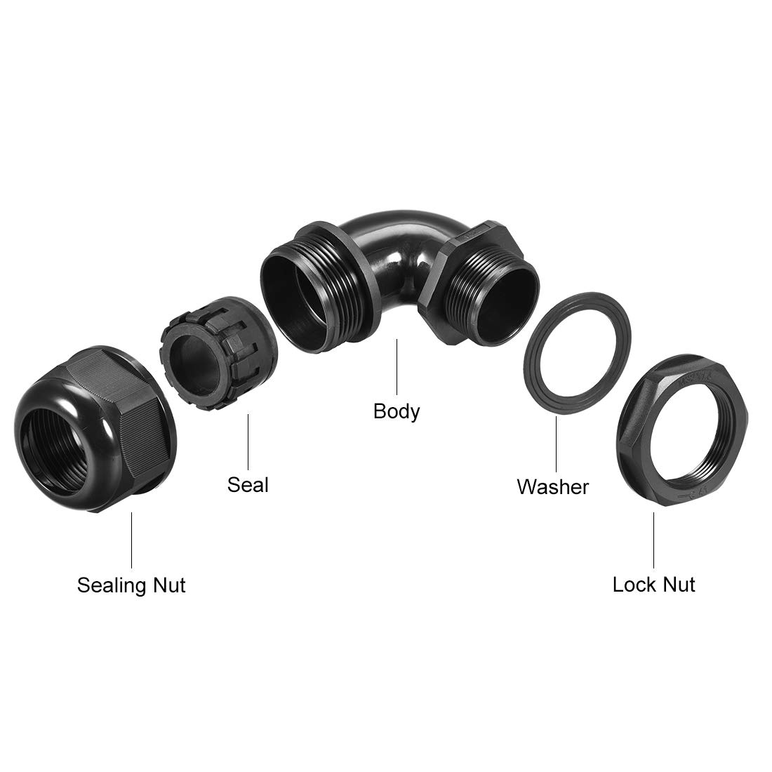 uxcell M32 Cable Gland, 90 Degree Waterproof IP68 Nylon Joint Adjustable Locknut for 15mm-22mm Dia Cable Wire 4