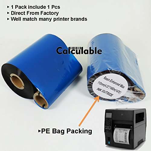 DEFMATE 4.33" x1476' (110mmx450m) Thermal Transfer Ribbon Ink Outside Wax Ribbons Resin Enhanced Wax for Zebra GK420D SM4 ZT410 GC420t GK420t GX420t GX430t Tec Datamax Intermec Citizen Printer 6