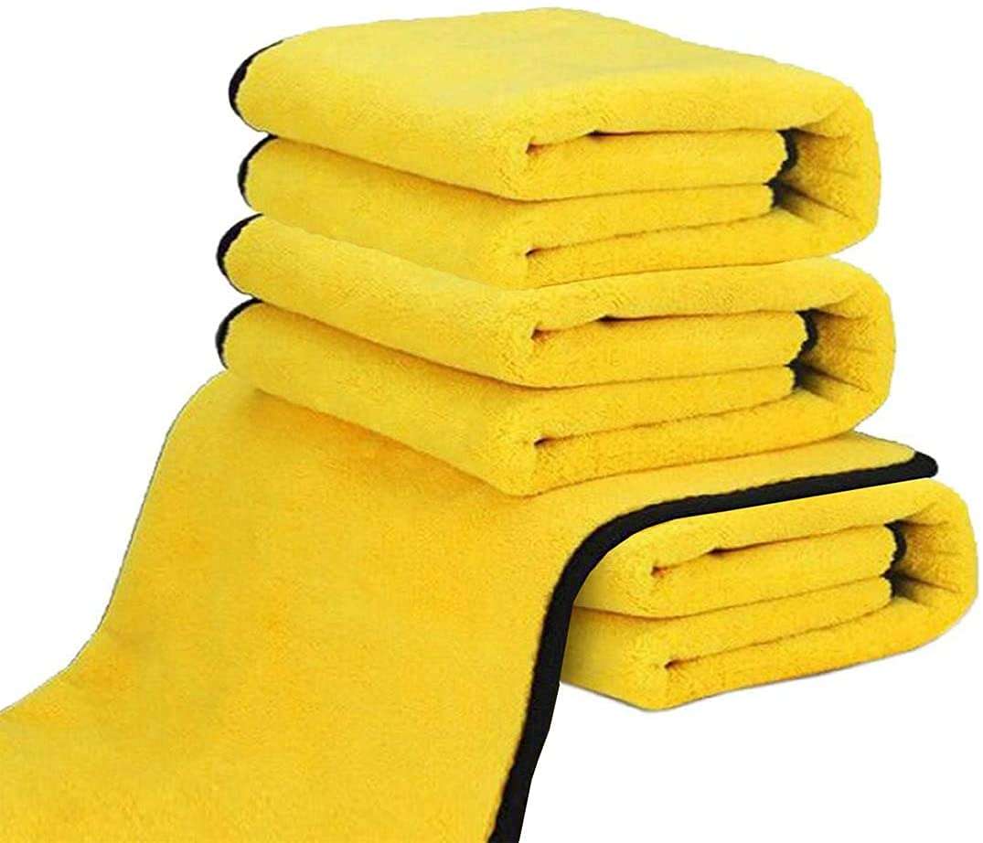 Auto Hub Heavy Microfiber Cloth for Car Cleaning and Detailing, Double Sided, Extra Thick Plush Microfiber Towel Lint-Free, 800 GSM (Size 40cm x 40cm)/Pack of 3, Color: Yellow 1