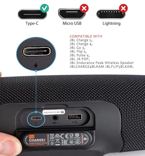 Charging Power Supply Cable Cord Line Replacement for JBL Charge 4, JBL Flip 5, JBL Pulse 4, JBL JR POP, JBL Endurance Peak Wireless Speaker 3