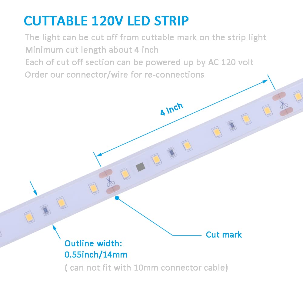 120V Dimmable LED Strip Light 2000K Amber Golden Light Color Hardwire 120 Volt LED String Light No Need LED Driver LED Cabinet Light Cove Flexible Tape Light Waterproof IP65 Accent Light 16.4 feet 5