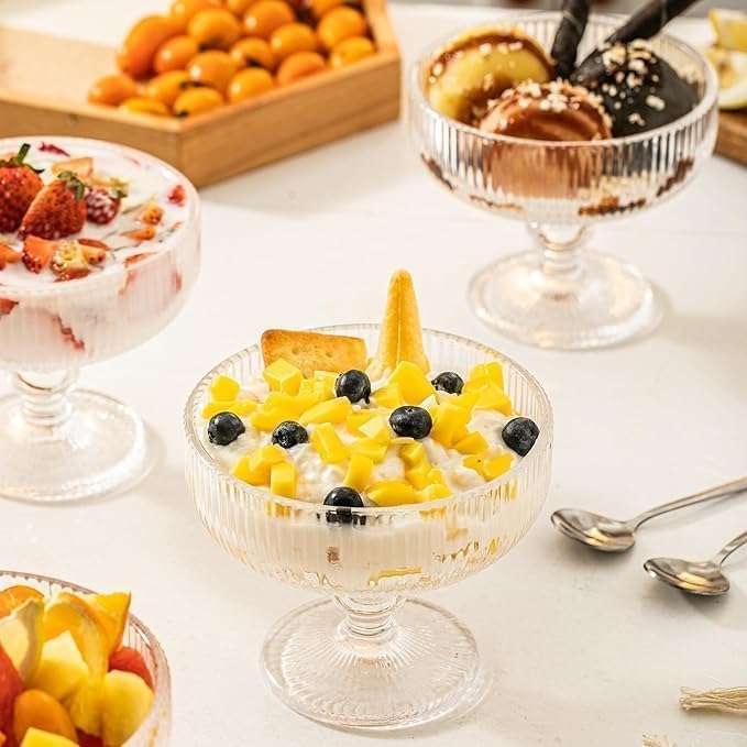 WRINGO 350 ML Ice Cream Glasses Cups Dishes for Desserts, Milkshake,Fruit and Pudding Glass Serving Bowls, Perfect for Home, Restaurants and Parties Dishwasher Safe (Set of 6) (WA-02) 6