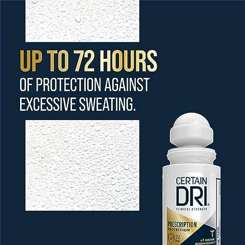 Certain Dri Prescription-Strength Clinical Antiperspirant Roll-On for Hyperhidrosis - 72-Hour Sweat Protection - Fragrance-Free - Doctor-Recommended for Men & Women - 1.2 fl oz 2