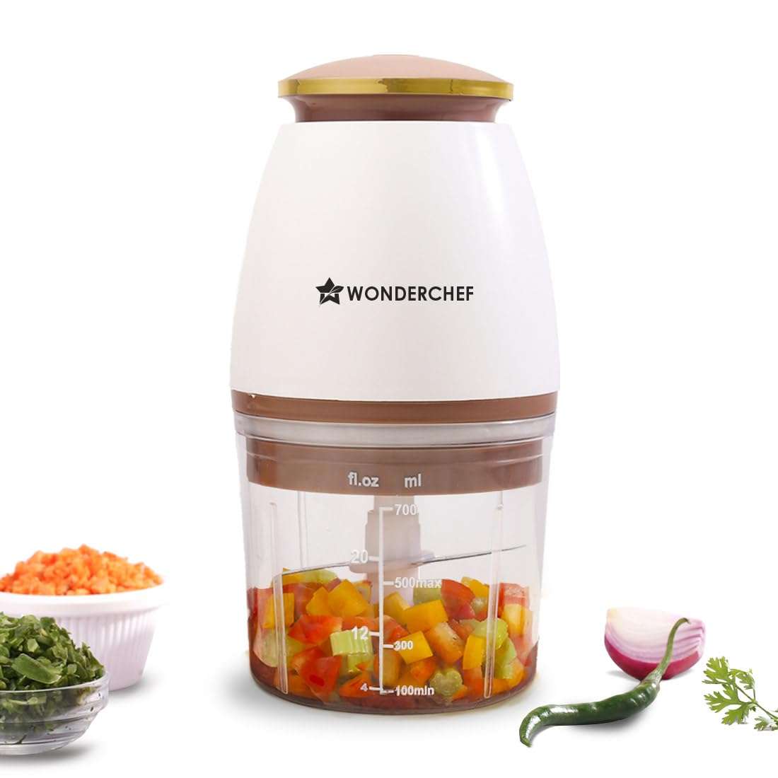 Wonderchef Nutri-chop Pearl Electric Chopper | 4 Sharp Stainless Steel Blades | 700ml | 350W | Chop and Mince Vegetables, Meat, Blends Dips | Low Noise | Light-weight | 2-Year Warranty 1