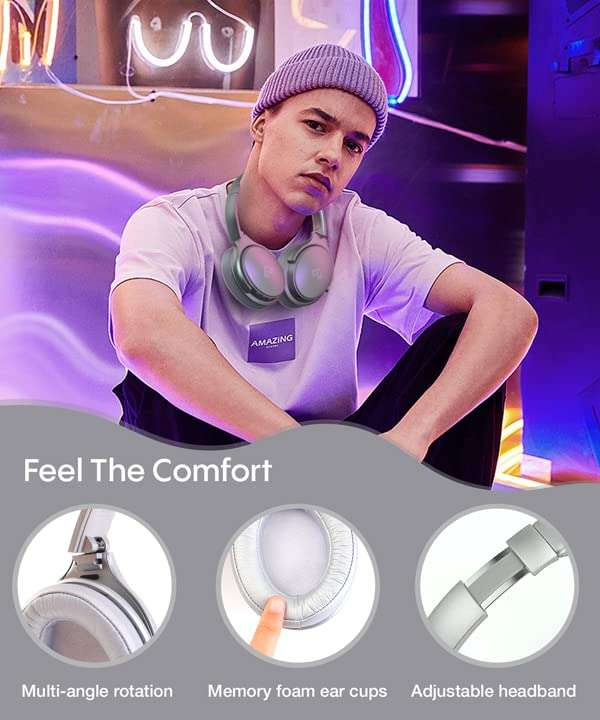 INFURTURE Active Noise Cancelling Headphones, H1 Wireless Over Ear Bluetooth Headphones, Deep Bass Headset, Low Latency, Memory Foam Ear Cups,40H Playtime (Silver) 5