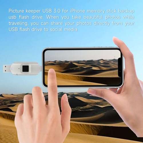 256/128/64GB Encrypted USB Drive, Fingerprint Flash Drive, 3-in-1 Secure Password Protected U Disk, Photo Memory Stick for Phone and-i-d/PC Portable (128GB) 6