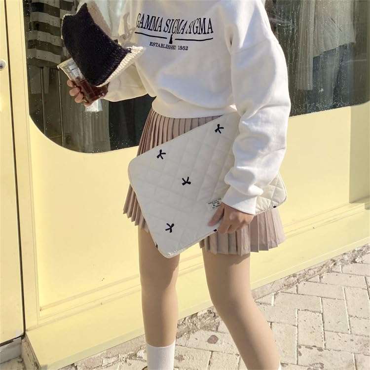 kfvim Cute Bow Laptop Bag Coquette Bow Laptop Sleeve Aesthetic Computer Case Bag Kawaii Pad Computer Protect Case Pouch (13.6 inch,White) 4