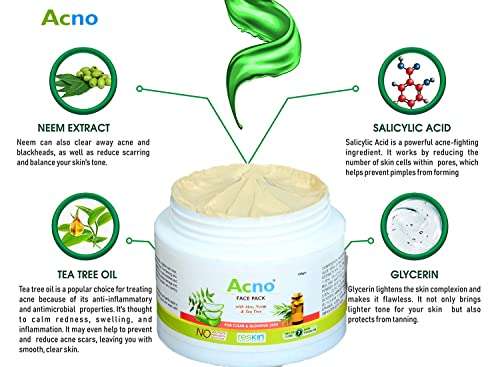 Acno Face Pack Mask For Acne,D-Tanning,Fairness & Glowing Skin With Extract of Aloe Vera,Neem, Tea Tree (Multani Mitti & kaolin Clay) 100 gm 3