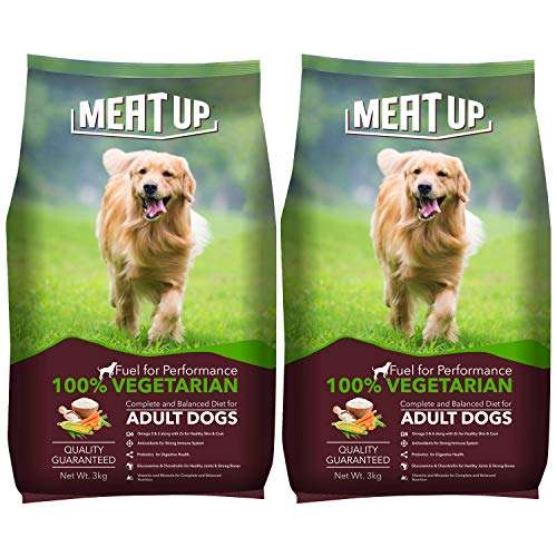 Meat Up Adult Dry Dog Food 100% Veg, 3kg (Buy 1 Get 1 Free),Total 6 Kg Pack 1