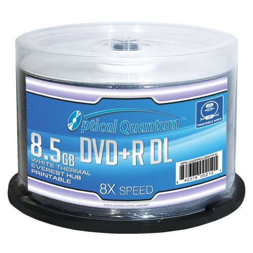 Optical Quantum 8X 8.5GB DVD R Double Layer Blank Disc White Thermal Everest Hub Printable 50 pcs 1