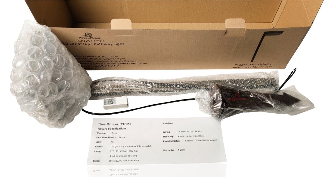 RuggedGrade LED Landscape Pathway Light - Solid Brass - 4W LED 2700K G4 Bulb Included - 12v DC Low Voltage Lights 5