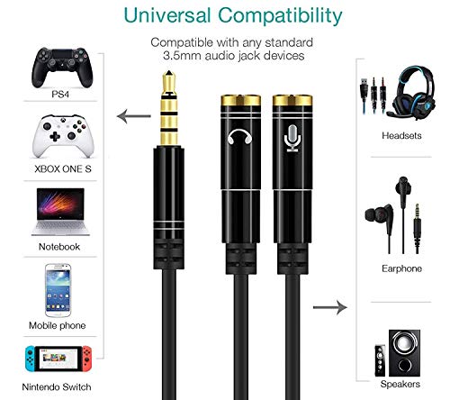 Anks Online 3.5mm Jack Headphone Mic Audio Y Splitter Cable 1 Male to 2 Female with Separate Headset/Microphone Adapter (Multicolor) 2