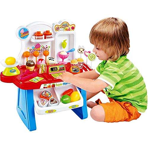 E-ROYAL SHOP Pretend Play Mini Supermarket Toy Candy Sweet Shopping Cart, Pretend Play Kitchen Set Kids Toys for Boys and Girls (Mini Home Supermarket) Ice Cream Set Toy for Kids 2