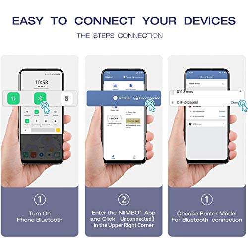 NIIMBOT D11 Label Printer Portable Pocket Label Machine Price Sticker Portable BT Thermal Label Printer for Smartphone Tablet Easy to Use Office Home with 1 Roll Pinter Paper 5