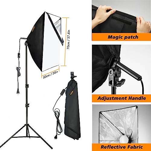 Tecdigbo 95W Softbox Lighting Kit, Photography Studio Light E27 6500K Dimmable Bulbs Energy Saving LED for Portraits Fashion Advertising Vlogging, Podcast, Video, Live Stream, Film etc 4