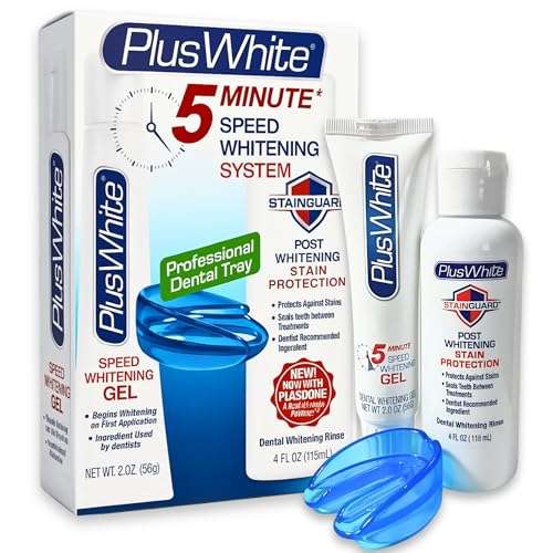 Plus White Premier Whitening System - 5 Minute Speed Whitening Gel, Comfort Fit Mouth Tray & StainGuard Post - Dentist Approved & Professional Grade (2 oz Tube, Mouth Tray and 4 oz Post Rinse) 1