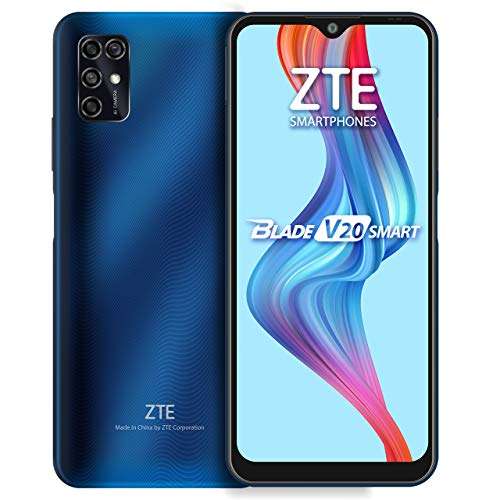 ZTE Blade V20 Smart (128GB, 4GB) 6.82", 16MP Quad Camera, 5000mAh Battery, Fingerprint & Face Unlock, GSM Unlocked US + Latin 4G LTE (T-Mobile, AT&T) International Model 8010 (Blue) 1
