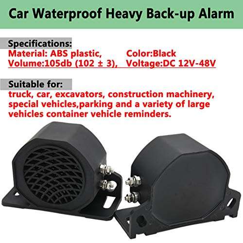 LIYYOO 2 Packs Car Waterproof Heavy Back-up Alarm with Super Loud Beeper Tone,102dB 12V-48V,Universal Industrial Replacement Heavy-Duty Back-up Alarm, for Truck Van Freight Car Lorry Heavy Vehicles 2