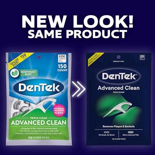 DenTek Triple Clean Advanced Clean Floss Picks, No Break & No Shred Floss, 150 Count, (Packaging May Vary) 2