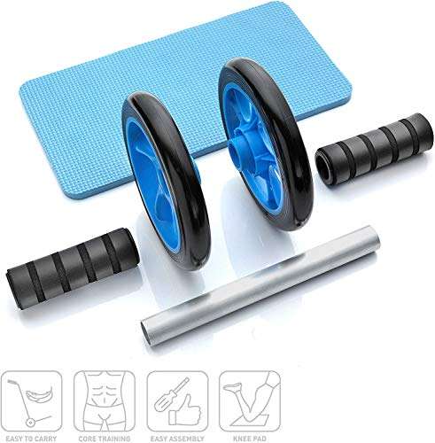 SKYFUN (LABEL) Anti Skid Double Wheel Full Body AB Roller Core Abdominal Exerciser Workout Stomach Exercise Training With Knee Mat Steel Handle-Assorted Color 3