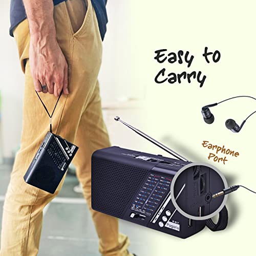 PAGARIA Portable FM/AM/SW Radio with 5 Watts Sound, Bluetooth/USB/TF, Earphone Port & Torch 4