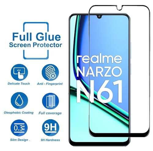 FabeKee Tempered Glass Screen Protector Compatible For Realme Narzo N61 Smartphone Black With Edge To Edge Coverage And Easy Installation Kit (Realme Narzo N61) 2