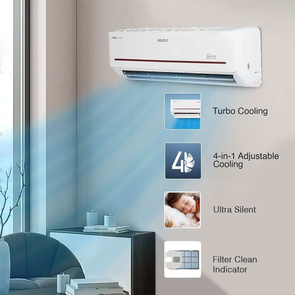 Voltas 1.5 Ton 3 Star, Inverter Split AC(Copper, 4-in-1 Adjustable Cooling, Anti-dust Filter, 2023 Model, 183VH Vertis Prism, White) 4