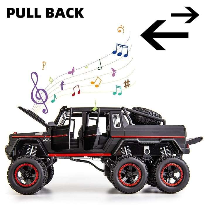 COCOBLINC 1:22 Big 6X6 AMG Benz G63 Alloy Diecast Model Car Pull Back Vehicle Toy with Openable 5 Doors Sound and Light Car for Kids (Black) 5