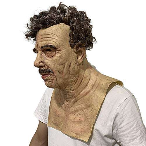 Old Man Mask with Hair Realistic Human Head Mask Halloween Mask Party Costume 3