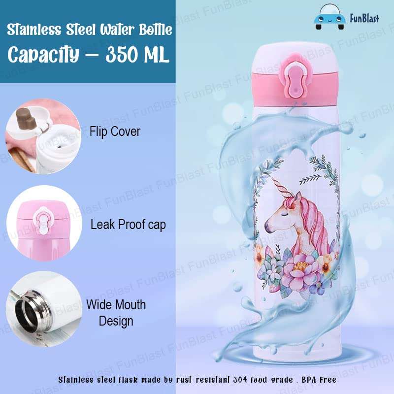 FunBlast Insulated Water Bottles Thermos Water Bottle with Cute Cap – Hot and Cold Water Bottle, Unicorn Water Bottle Double Wall Vacuum Insulated Stainless Steel Bottle – Best Gift (350 ML) (White) 5