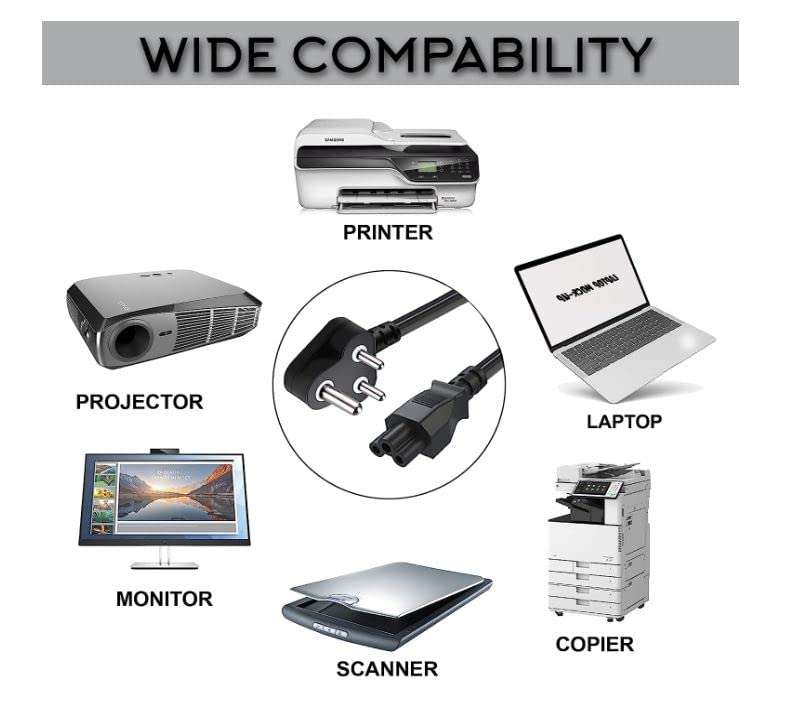 Green Lap 3 Pin Power Cable Replacement Power Cord for Laptop/Desktop/Monitor/Printer - Black Color 5