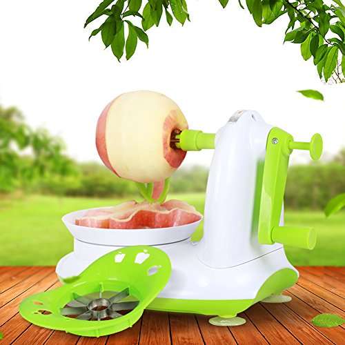 Betzila Apple Slinky Peeler Corer Cutter Manual Machine Manual Firm Pedestal Fruit Apple Peeler + Apple Cutter Corer Machine, White and Green, ABS Plastic 1