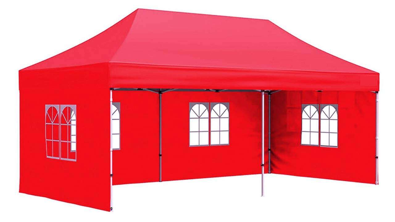 Invezo Gazebo outdoor Tent10 x 20 ft / 3 x 6 mtr (Super Heavy Duty - 55kgs, Red) with 3 sided European Covers, Water Proof Tent,Portable and foldable Canopy / advertising tents - 2 mins Installation 1