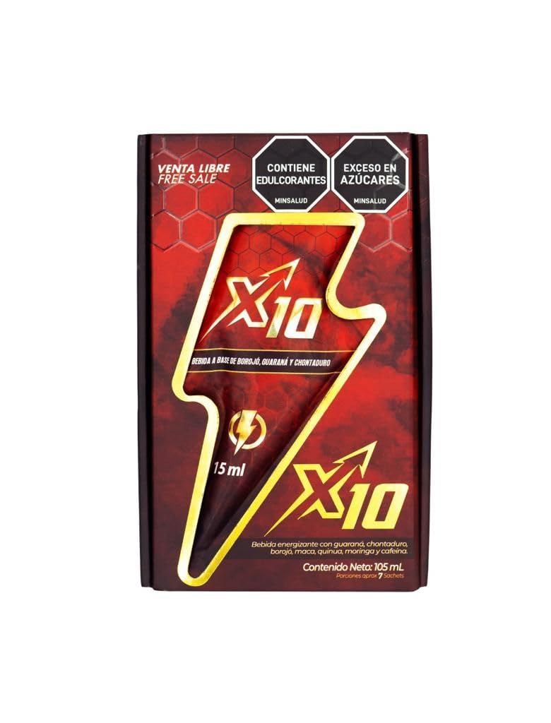 X10 Natural Supplement - Chontaduro, Guarana, and Borojó Blend | 15ml Sachets (7-Pack) | Plant-Based Energy Support. 1