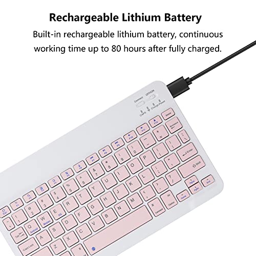 Ultra-Slim Rechargeable Bluetooth Keyboard Portable Wireless Keyboard for iPad A16 11th 10th Generation, iPad Pro iPad Air iPad mini iPhone, Android Samsung Galaxy Tablet Smartphone Cell Phone (Pink) 4