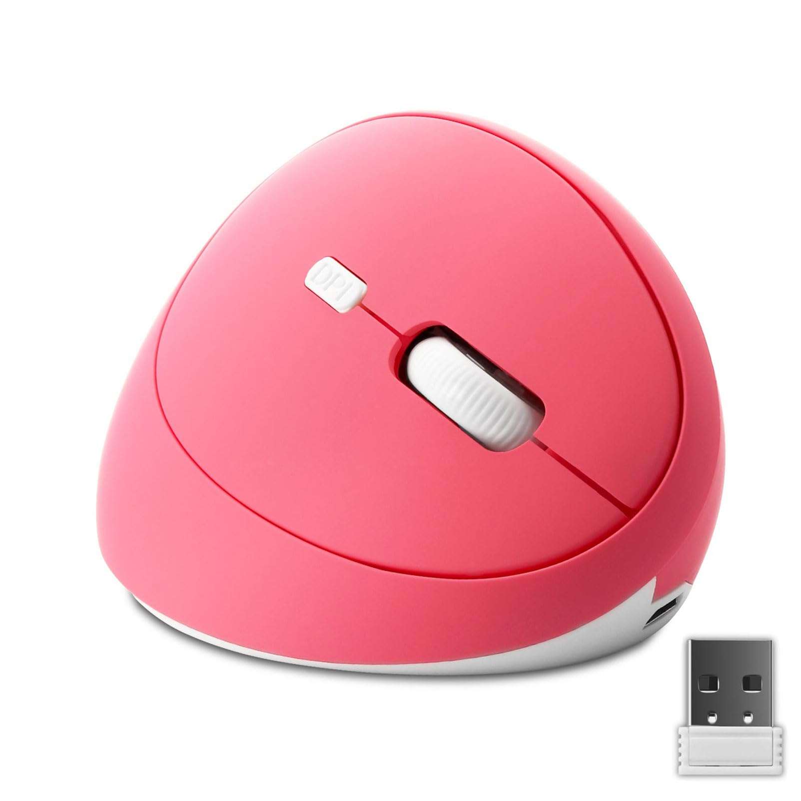 Ergonomic Wireless Vertical Mouse, Rechargeable 2.4G USB Portable Silent Optical Cordless Mouse with 6 Buttons 3 Adjustable DPI (800-1200-1600) for PC Desktop Laptop Notebook (Pink) 1