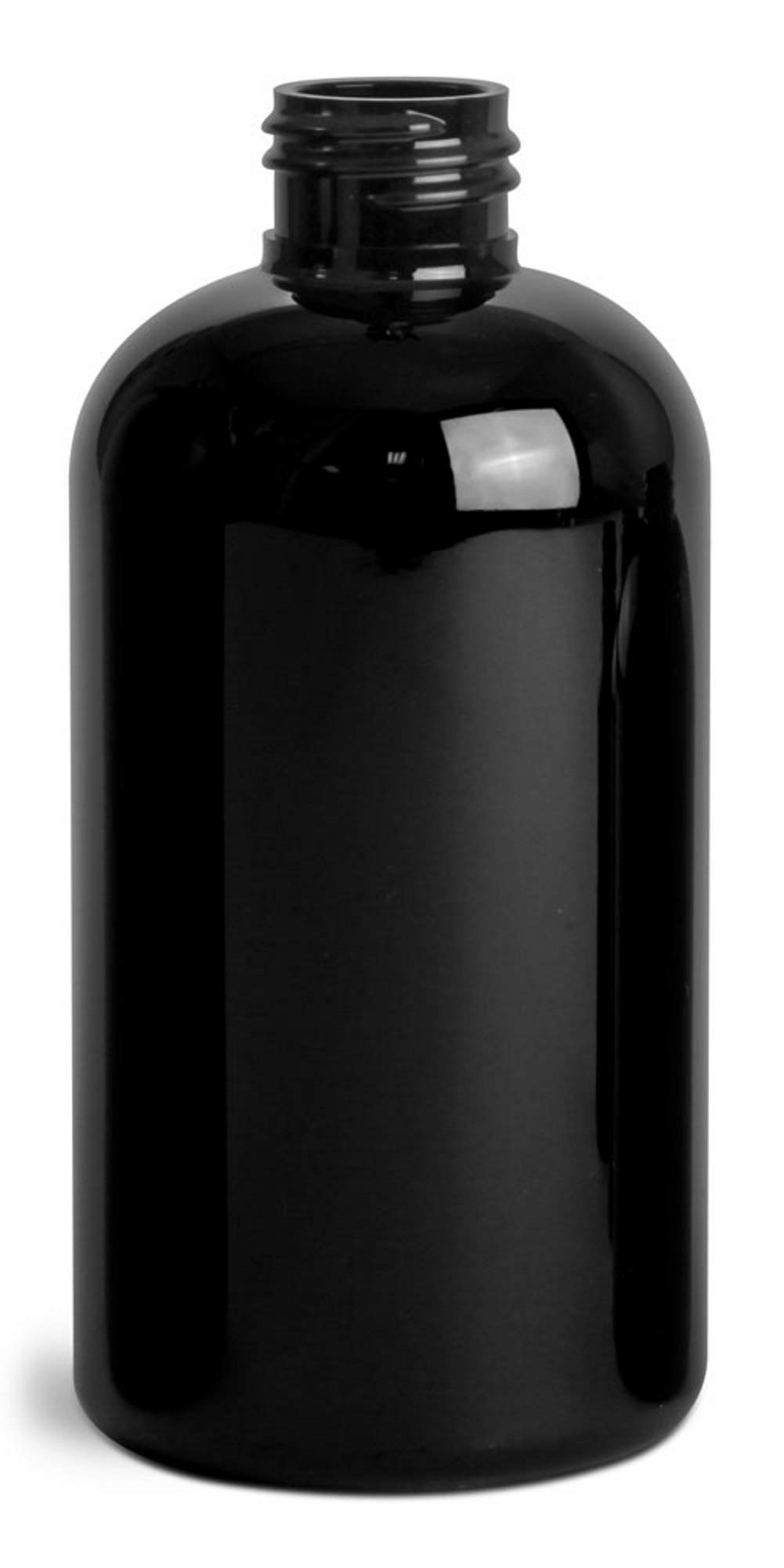 Premium Essential Oil 8 Ounce Boston Round Bottles, PET Plastic Empty Fillable BPA-Free, with Black Twist Caps (Pack of 12) (Black) 2