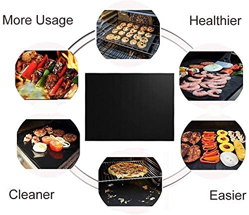 Kienlix Grill Mat Set of 4-100% Non-Stick BBQ Grill Mats, Heavy Duty, Reusable, and Easy to Clean - Works on Electric Grill Gas Charcoal BBQ - 15.75 x 13-Inch, Black 5