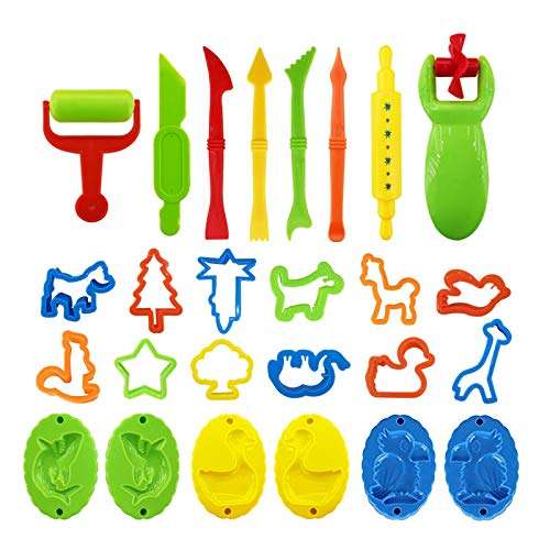 Imicreate 26 pcs Plastic Different Shapes and Sizes Art Clay and Dough Playing Tools Set for Children Ages 3 and Up, Multicolor 1
