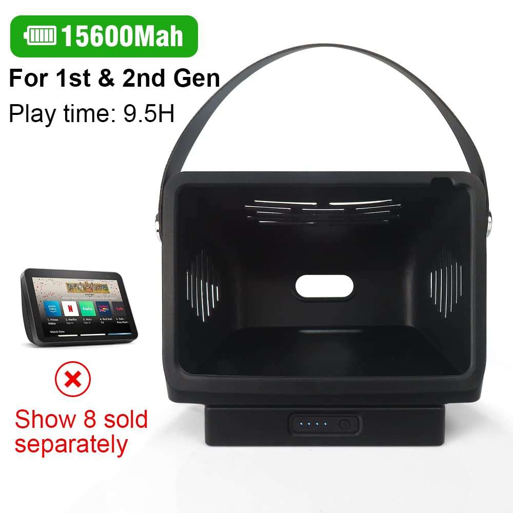 Liboer Battery Base for Show8 1st & 2nd Gen to Make Show8 Mobile Battery Cases Charger Compatible for Show 8 /Xiaodu Speaker Stand Mount with Handle Case (SH8 15600mAh Black) 2