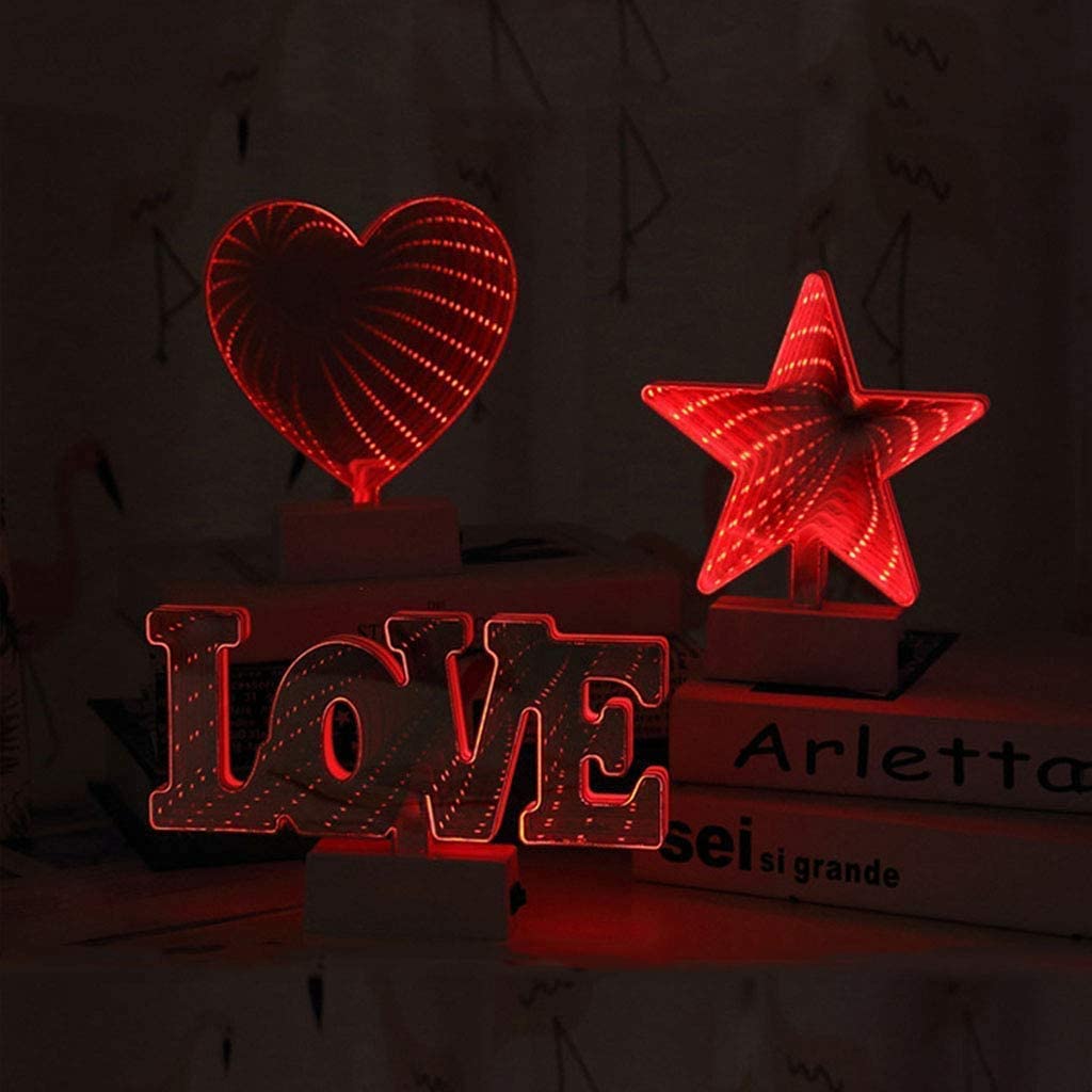 3D Night Light, Infinity Mirror Tunnel Light, Desktop Lamp Party Decor LED Night Light (Heart-Shaped) 5