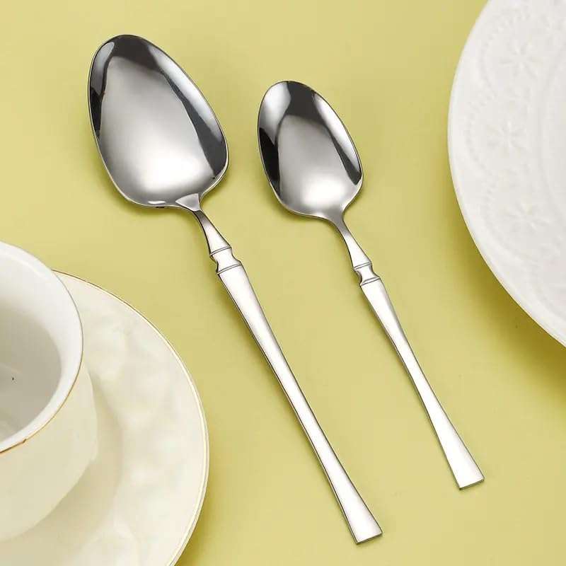 KitchEase Silverware Dinner Knives Set of 4 | Korean Vintage Style Flatware Steak Knife Set | Dishwasher-Safe Stainless Steel Cutlery for Home, Restaurant & Gift Giving (Sterling Silver) 4