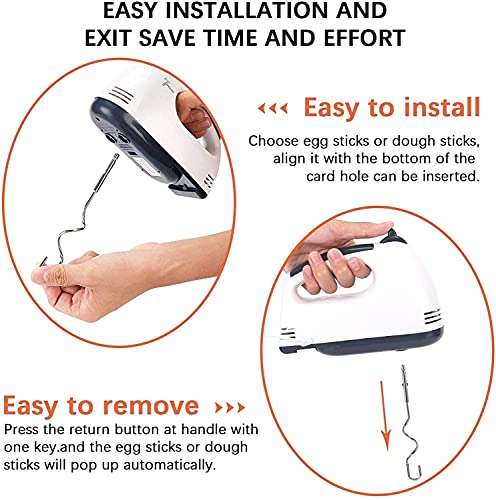Hand Held Mixer Electric Whisk 7-Speeds Portable Hand Mixer Food Baking Mixers with 2 Beaters 2 Dough Hooks Mini Egg Cream Food Beater for Kitchen Making Caket 4